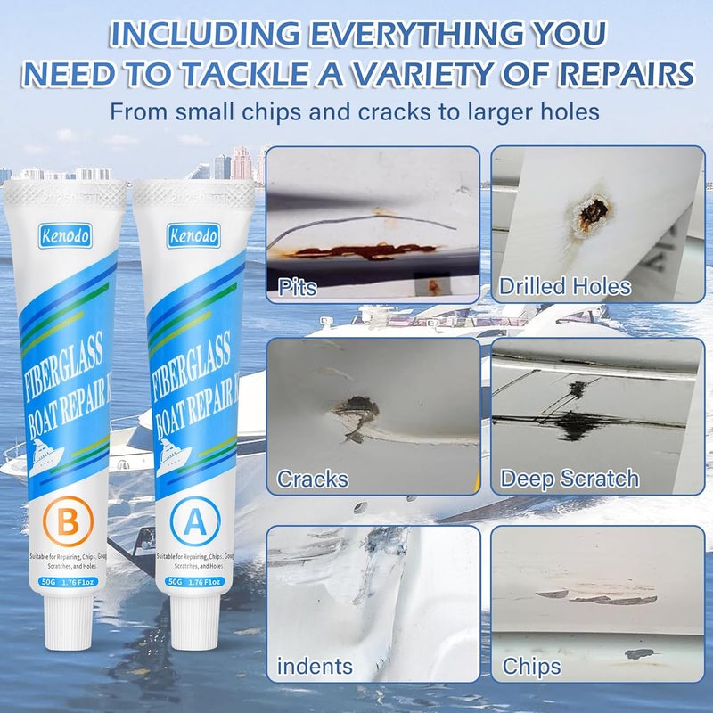 VerdeVilla Marine Fiberglass Repair Kit for Boats, Gel Coat Kepair kit for Boats, Epoxy Filler for Repairs Cracks, Scratches, Debris, Holes, Gaps, Suitable for Fiberglass, Acrylic, Porcelain 100g-1.76oz - Image 2